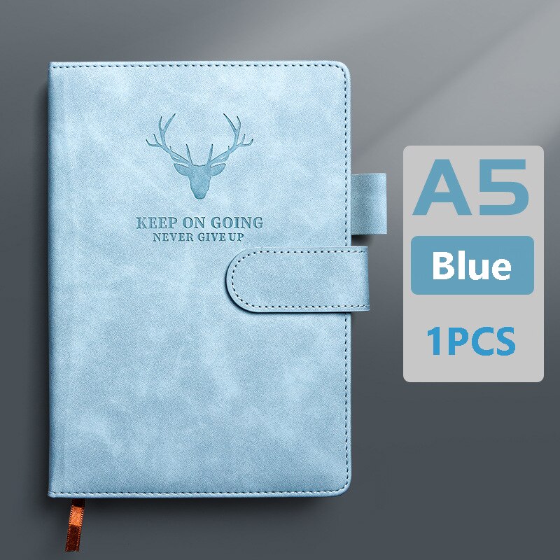 Super Thick Leather A5 Notebook Diary Journal Weekly Planner Agenda Note Books Hasp Business Office Daily Work Notebook Notepad: Blue