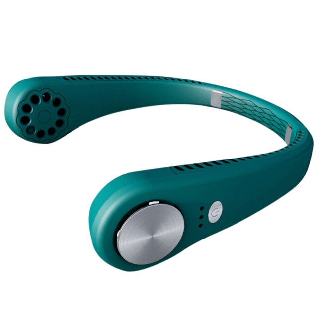 Ventilador portátil con de auriculares, banda para el cuello, 3 niveles de flujo de aire, para deportes, oficina y al aire libre, recargable: Verde