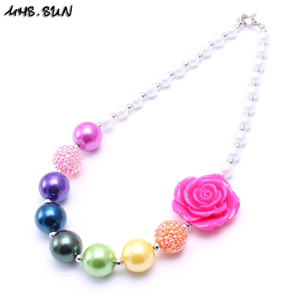 MHS. ZON 1PC Mooie Regenboog Kleur Kid Chunky Ketting Bloem Peuters Meisjes Bubblegum Kralen dikke Ketting Kinderen Sieraden