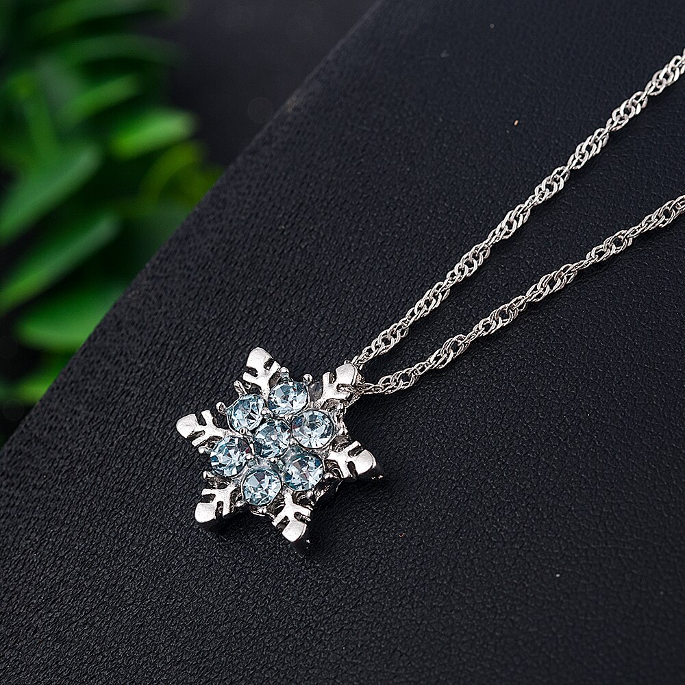 Charm Vintage lady Blue Crystal Snowflake Zircon Flower Necklaces & Pendants Jewelry for Women girls