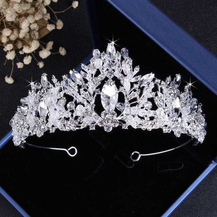 Baroque Luxury Crystal Beads Bridal Jewelry Sets Rhinestone Tiaras Crown Necklace Earrings Wedding African Beads Jewelry Set: 1Pcs Crown