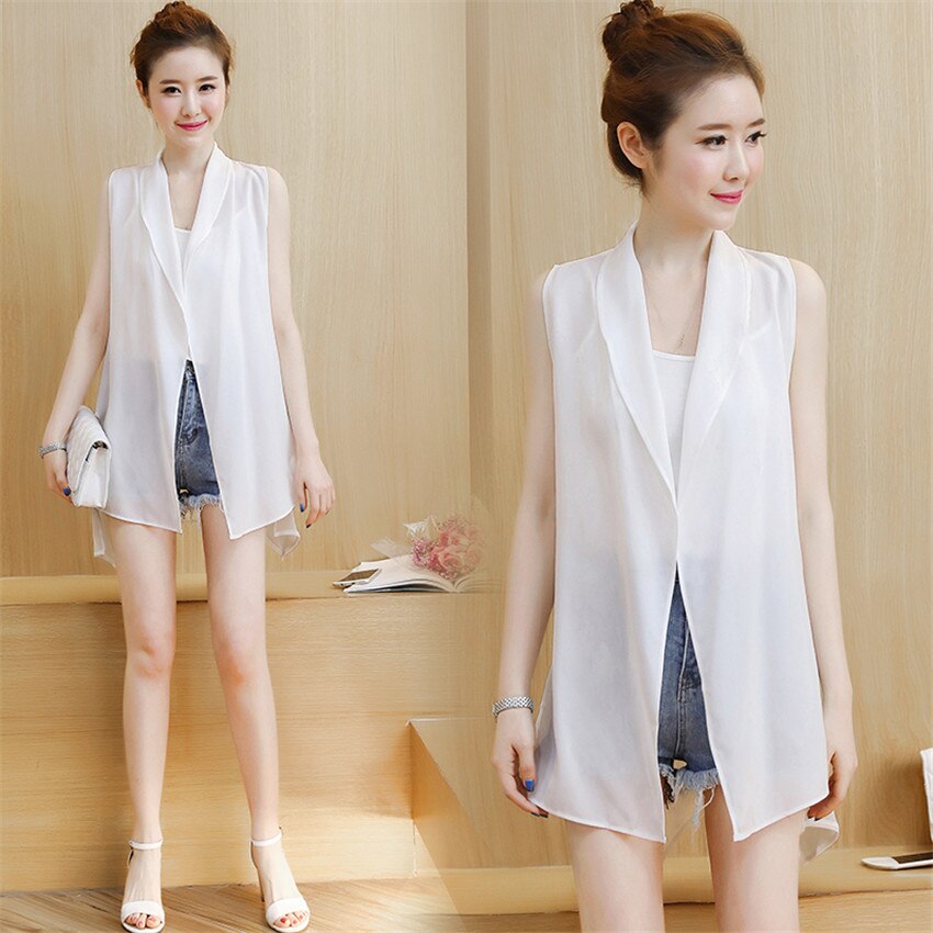 Vrouwen Chiffon Vest Office Lady Vesten Big Size Vrouwelijke Slanke Mouwloze Jas Jassen Midi-Lange Vest Zomer Uitloper WZ1174