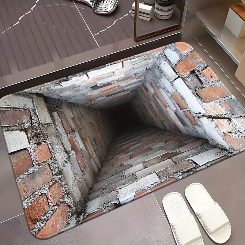 Front Door Mat Entrance Brick Bottomless Hole Area Rug 3D Trap Optical Visual Illusion Rugs Playroom Floor Carpet Mat: 500mm x 1200mm / Orange