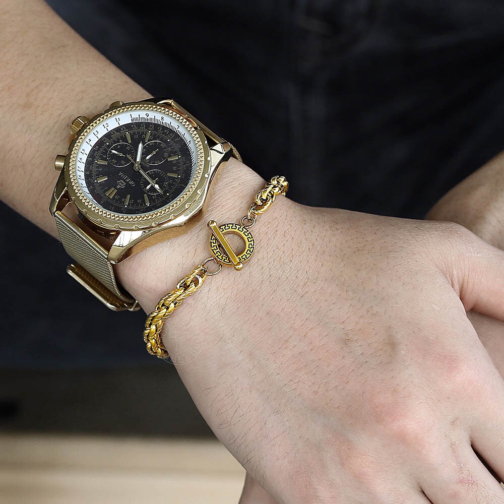 6mm Gold Filled Stainless Steel Bracelet For Men Women Twisted Cable Link Chain Toggle Unique Jewelry TBS012