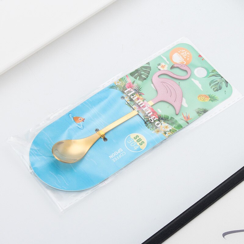 Cuillère en acier inoxydable flamant rose mignon pour café thé, Gadget de cuisine couleur argent or cuillère à Dessert du nouvel an: gold flamingo