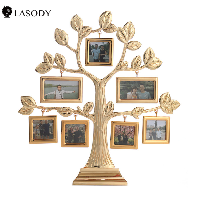 Zinc Alloy Photo Frame Family Tree Frame Photo Frame Metal Tree Shape Crafts with 7 Hanging Picture Photo Frames