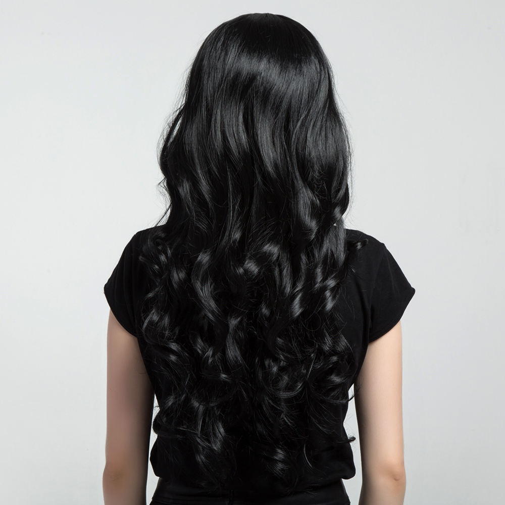 Jonrenau sintético marrom escuro longo ondulado perucas de cabelo com franja lateral resistente ao calor perucas de fibra para preto branco: lc148