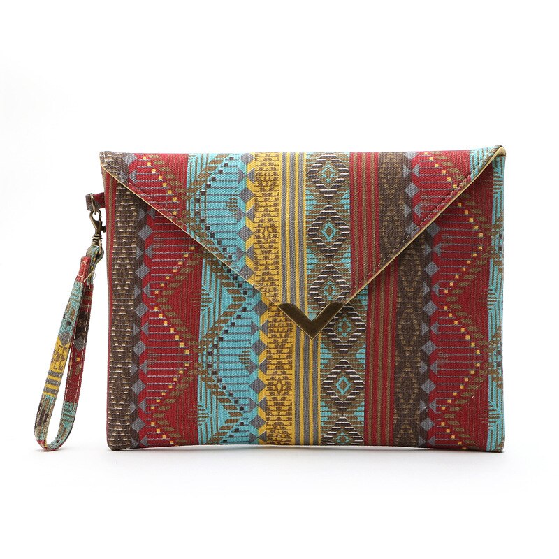 Moda Retro Mulheres Embreagem Saco Envelope Vento Étnico Padrão Geométrico Menina Sacos de Mão do Bolso Da Lona Sacola Saco Do Mensageiro IPad Rosa: Red geometric patter