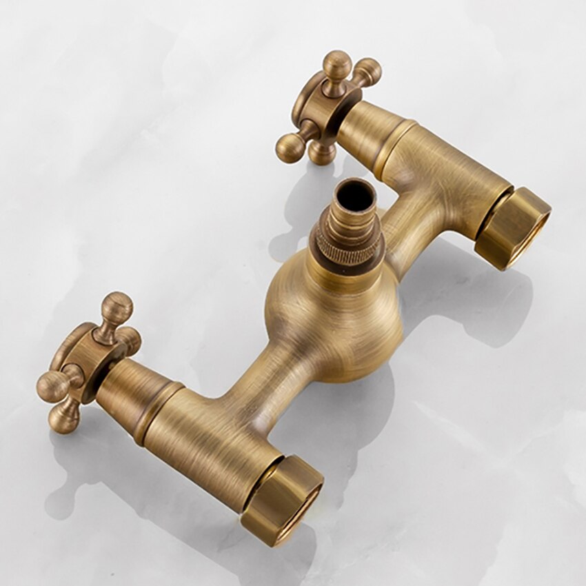 Antique Brass Wall Mounted Washing Machine Faucets G1/2, G3/4 Double Handles Single Hole Cold and Water Mixer Tap Bibcock