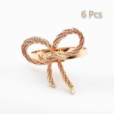 6/12 Pcs Eenvoudige Gouden Servetring Vlinder Strikje Servet Gesp Hotel Restaurant Mond Doek Ring Metalen Servetring: Rose Gold 6 Pcs