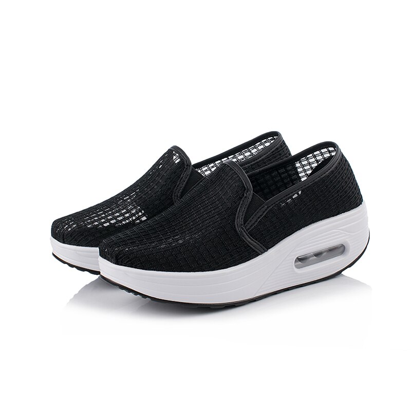 Women's Mesh Platform Toning Shoes - Slip-On Wedge Sneakers for Fitness & Height Increase