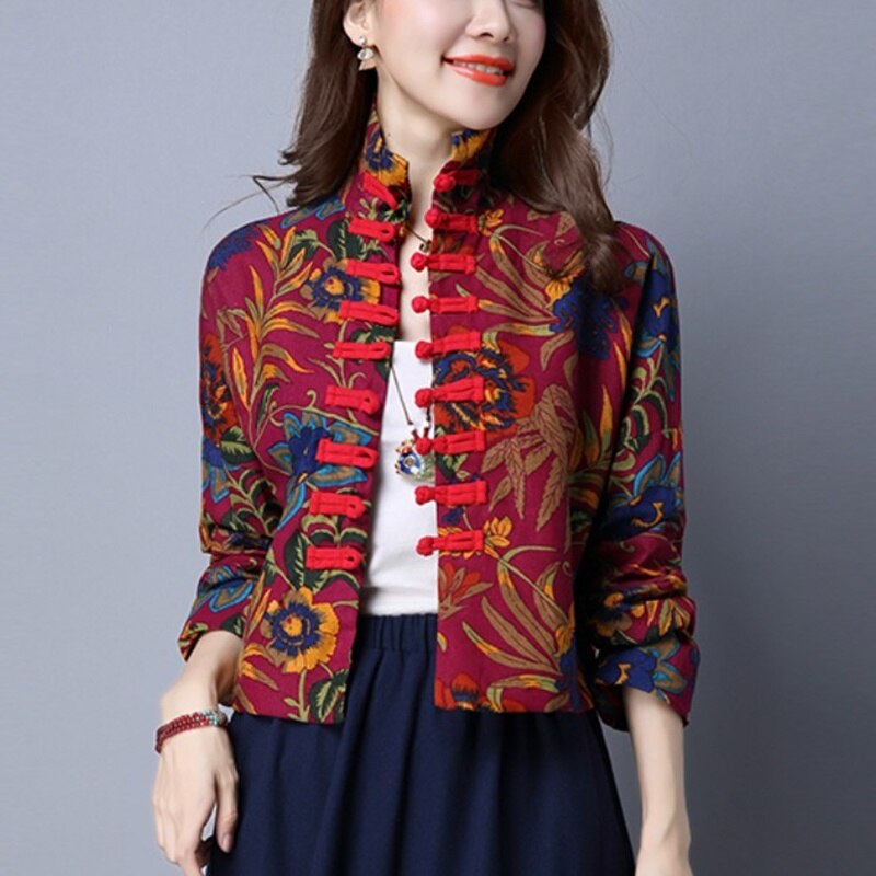 Cheongsam topp mandarin krage dam toppar och blusar orientaliska kina kläder traditionell kinesisk jacka för kvinnor tang kostym