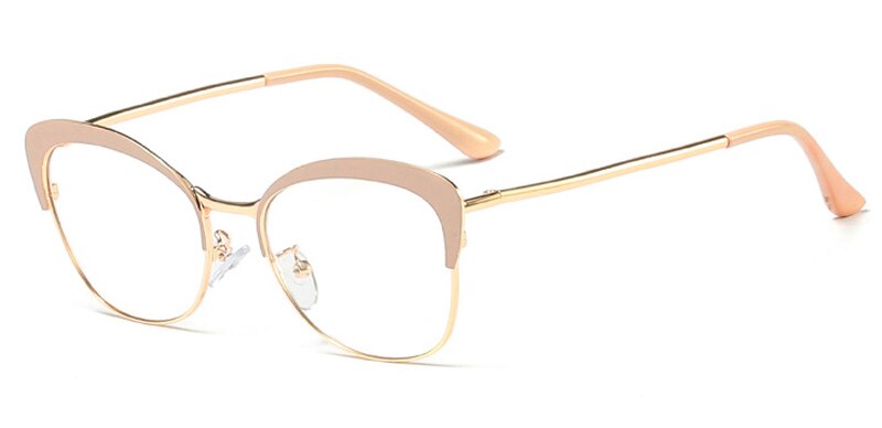 Kachawoo heldere lenzen kattenoog brilmonturen dames roze metaal goud sterkte bril bijziendheid retro stijl dames: Goudroze frame