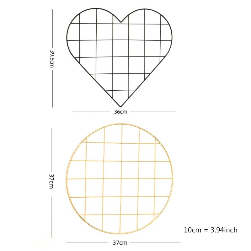 4pcs Round Heart Mesh Grid Wall Photo Postcards Display Organizer DIY Pictures 667A