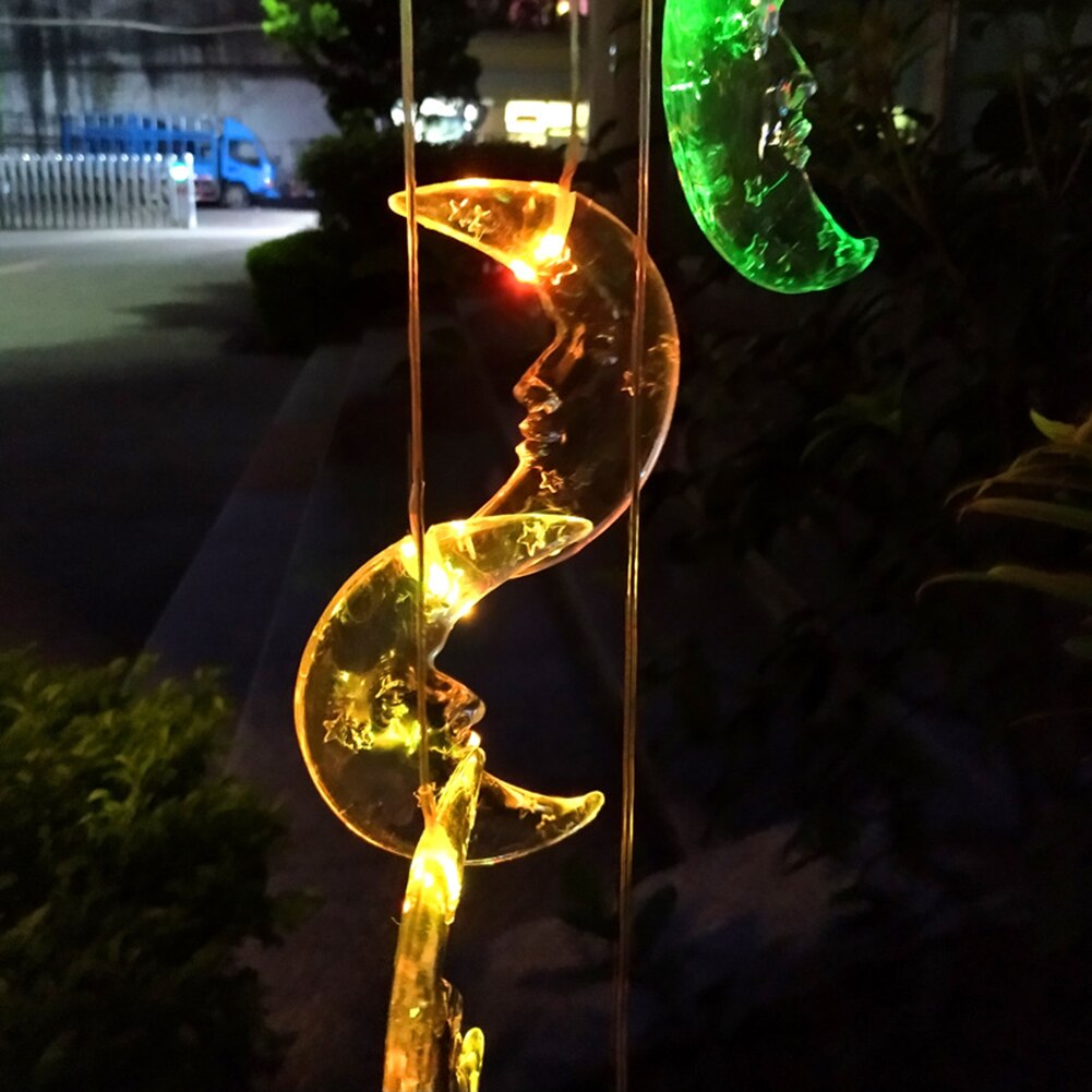 LED Solar Light Color Changing Moon Wind Chime Lamp Outdoor Garden Fences Light Transparent Solar Copper Bulb Chandelier