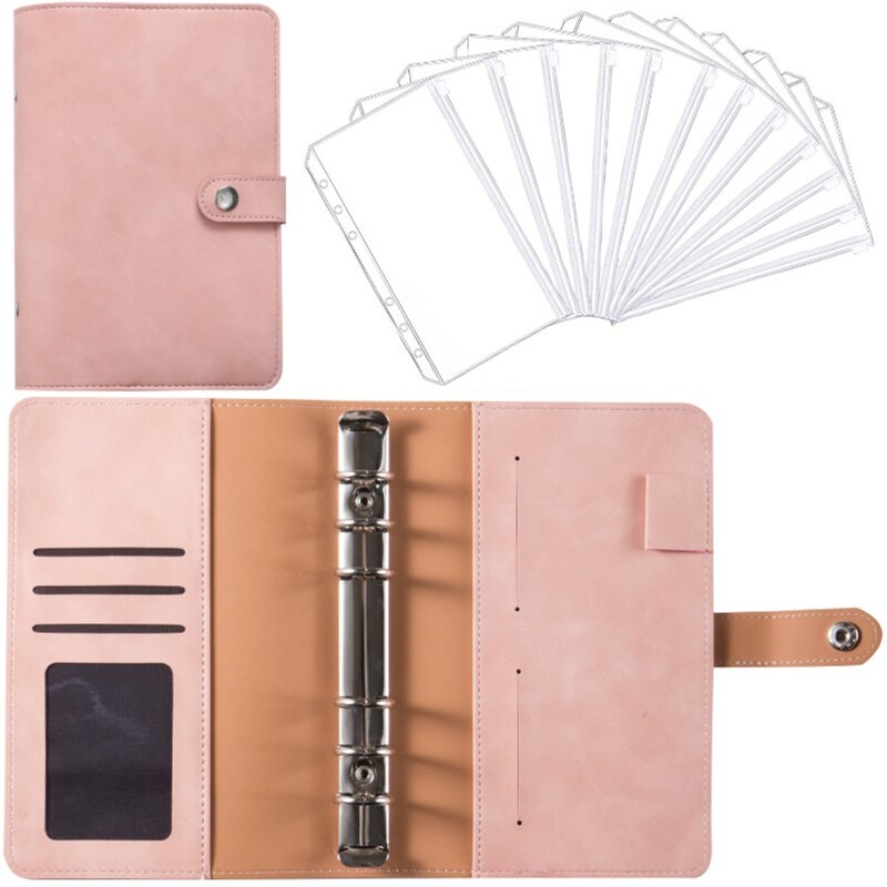 Portable Binder Planner Set with Binder Budget Envelopes Hidden Card Slots 6-ring Notepad Binder Journal for Adult D5QC