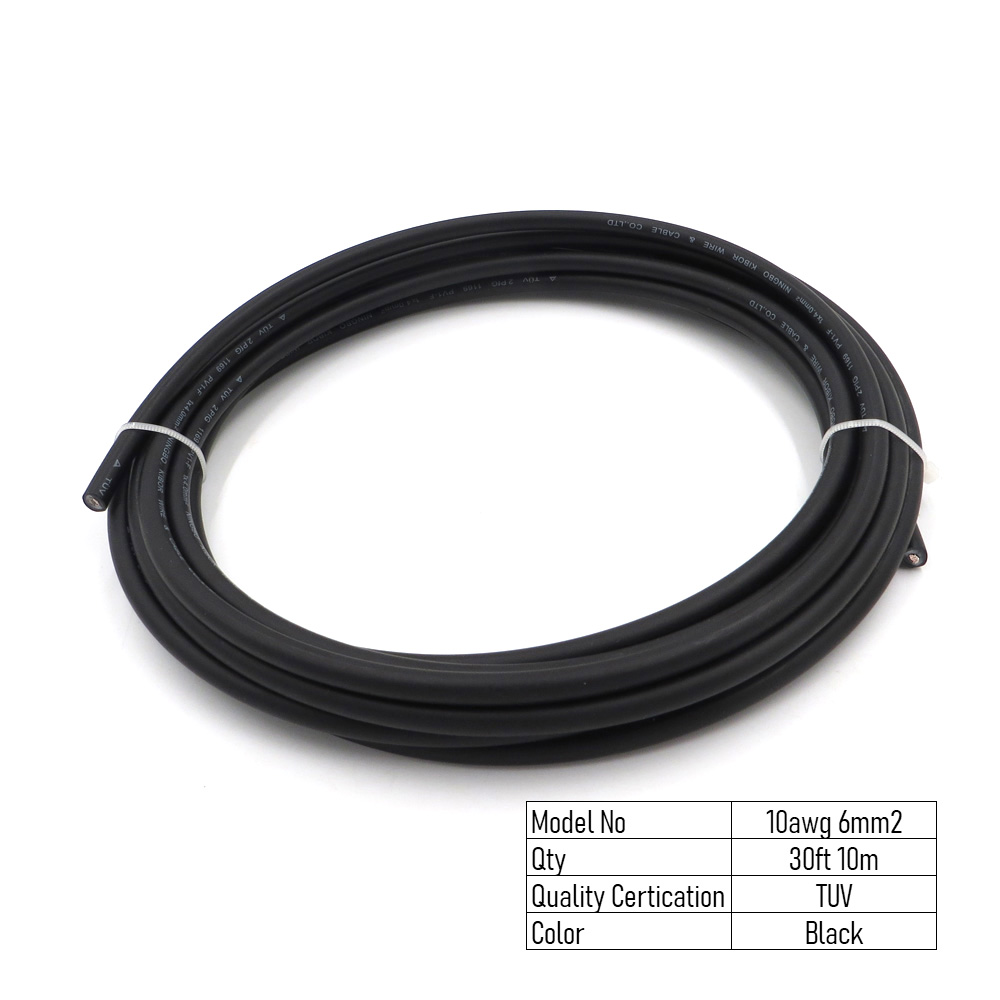 30FT Tuv Solar Kabel 2.5/4/6mm2 Lpe Isolatie Rood Of Zwart Solar Module Sluit 14/12/10awg Elektrische Draad Pv Panel: 30FT 10AWG Black