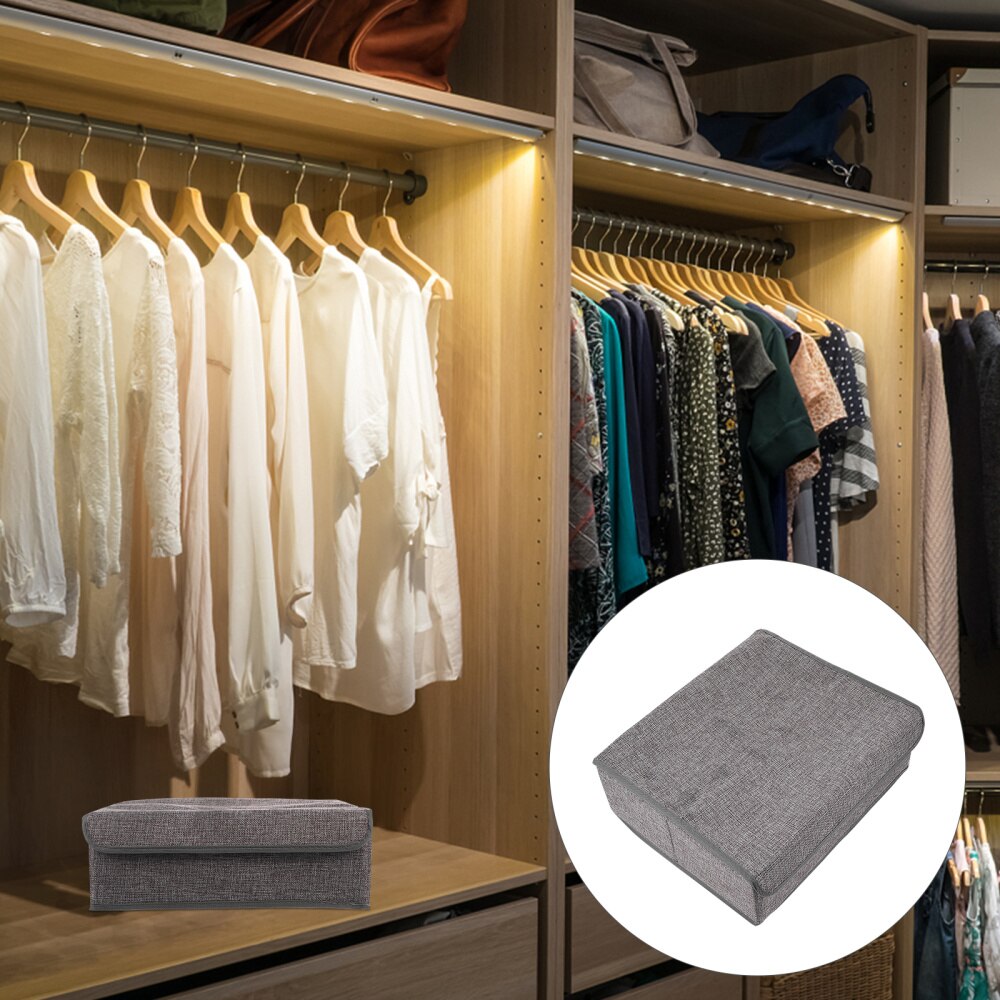 1pc Collapsible Cotton Linen Foldable Portable Covered Container Storage Box for Underwear Indoor House Home Bar Women: Grey