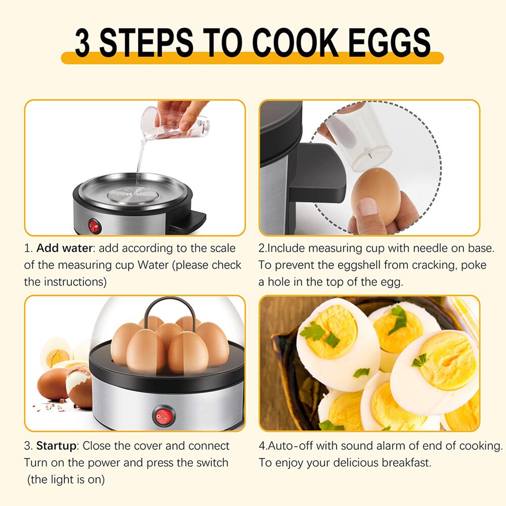 Electric Egg Cooker 7-Eggs Steamer Boiler Maker Breakfast Machine Multifunctional Household Kitchen Egg Steaming Machine EU Plug