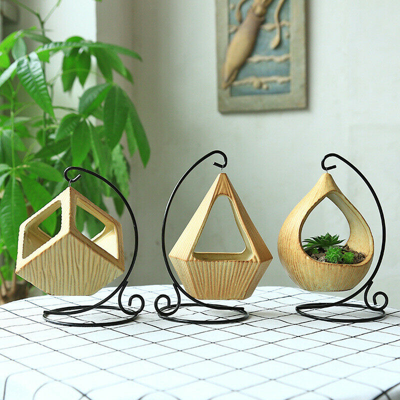 Juego de soportes colgante de madera para decoración de pared, macetas colgantes de interior, jarrón geométrico, contenedor de plantas carnosas con soporte de Metal