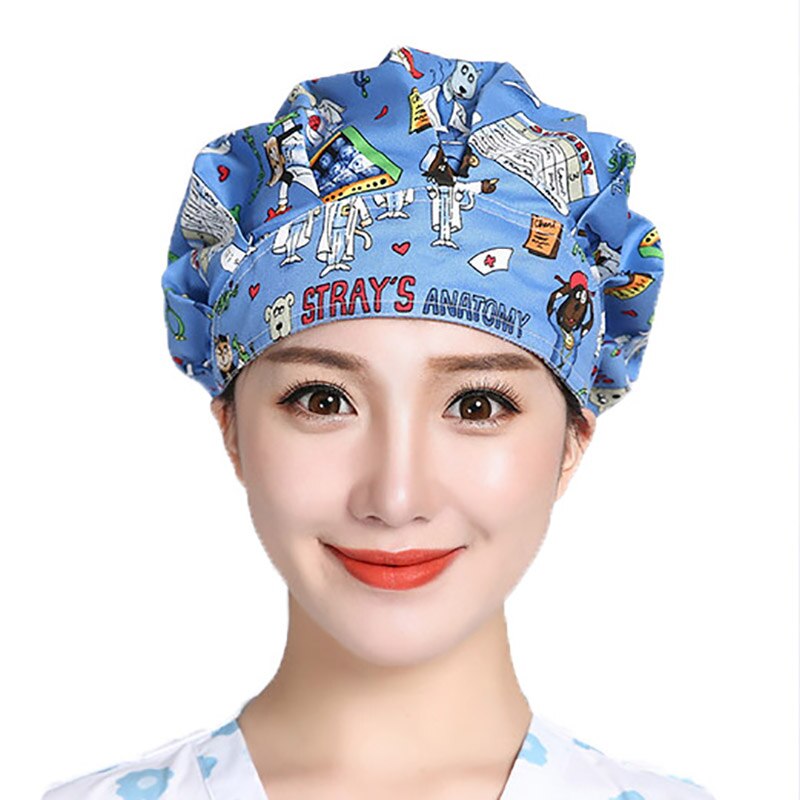 Scrubs Caps Verstelbare Head Cover Bouffant Hoeden Sombrero Mujer Cartoon Bloem Gedrukt Katoen Caps Wasbare Werkkleding Hoeden: 8