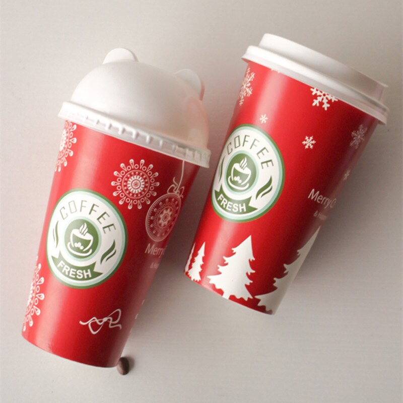 50 stuks kerstbekers 500ml rode tekeaway-verpakkingen wegwerpbekers feestgunst koffie thee verdikking papieren bekers met deksel