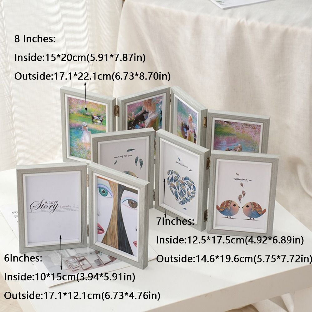 Foldable Hinge Photo Frame Double/Triple Wooden Desktop Album Set 2/3/4/5 Linked 6/7/8 Inches Combination Folding Frame