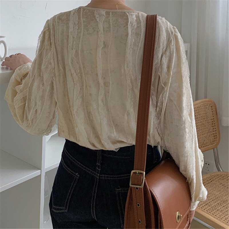 Aelegantmis kobiety czarny biały V szyja koronkowa aksamitna bluzka kobiety elegancki francuski styl kobieta w stylu klasyczny z długim rękawem aksamitne bluzki retro