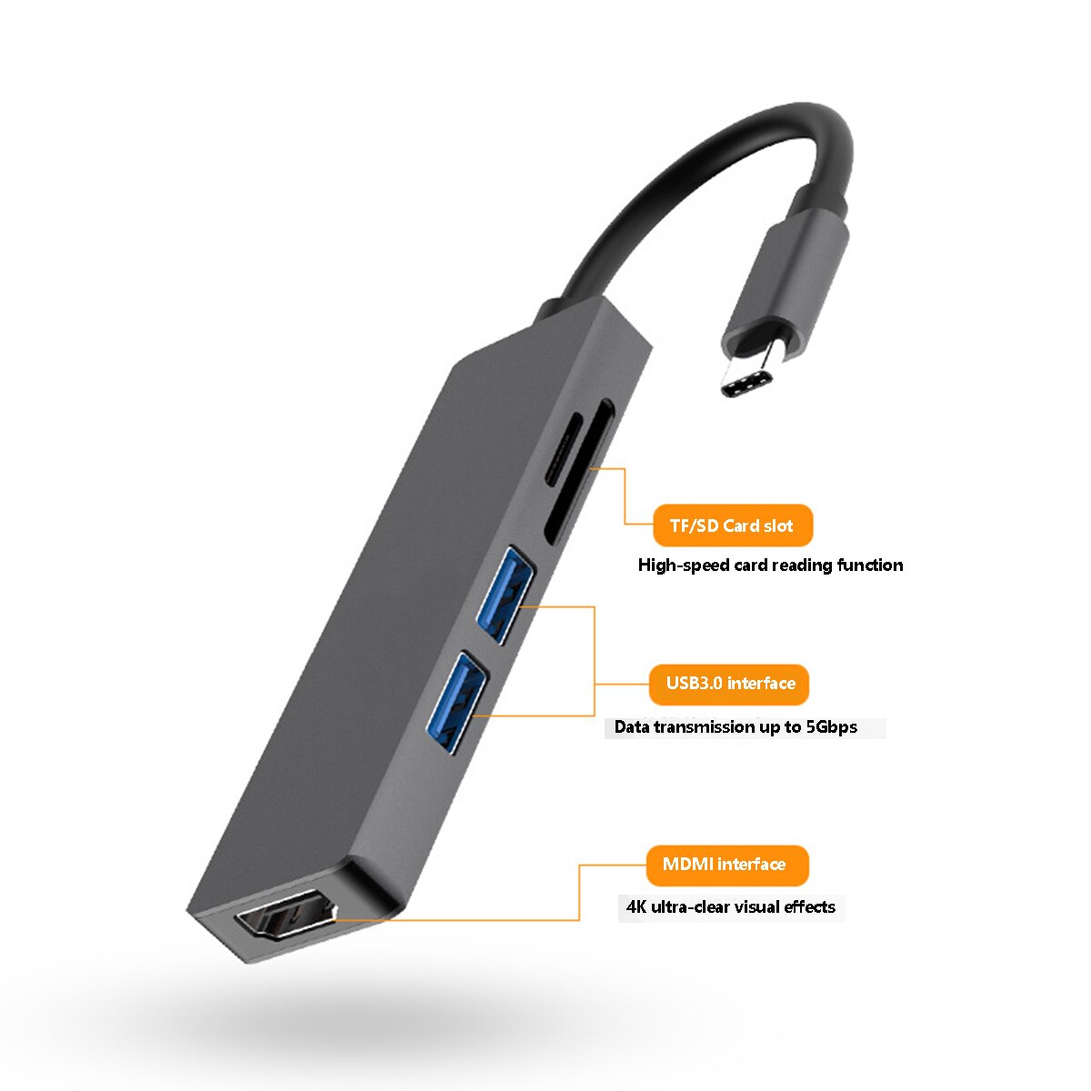 Usbc Naar Hdmi 2 Usb 3.0 5Gbs Sd Tf Card Slot 4K 1080P Video-uitgang Usb Type C hub Adapter