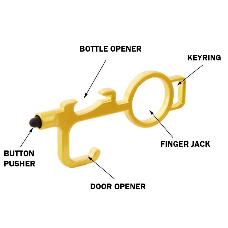 Keyring No Touch Public Door Opener Anti-Contact Keychain Artifact Beer Button Pusher Lifter Ring Hook Key Chain Keyfob Tools