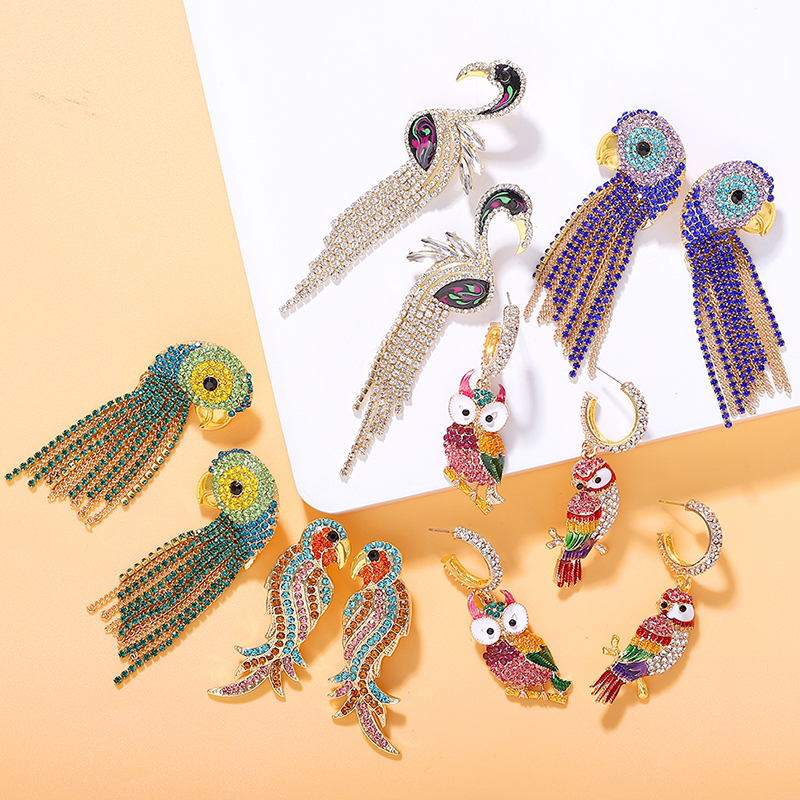 Dvacaman Schichten Kristall Vogel Ohrringe Papagei Strass Boho groß Baumeln ErkläSprosse Ohrringe für Frauen Hochzeit max Schmuck
