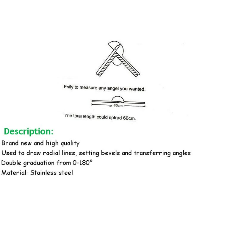Stainless Steel 180 degree Round Head Protractor Angle Finder 100mm Arm Ruler Measure