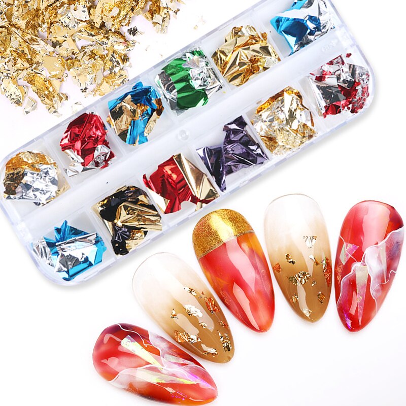 1 æske guld/sølv folie farverige bronze klistermærker nail art metal folie fuld dækning negle transfer papir dekoration diy