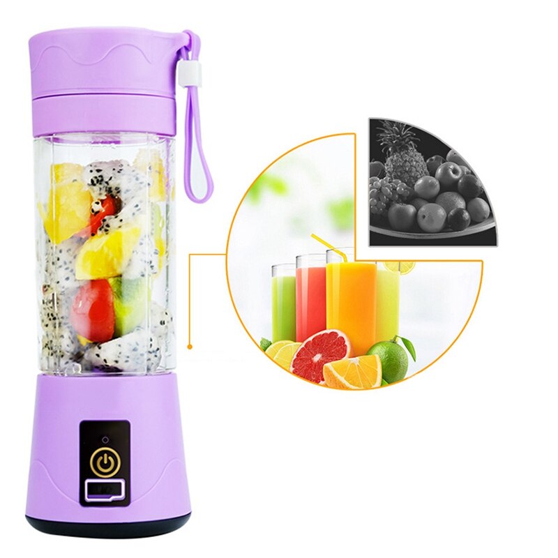 AD-380Ml Portable Juicer USB Rechargeable 6 Blades Juicer Smoothie Blender Machine Mixer Mini Juice Cup Green