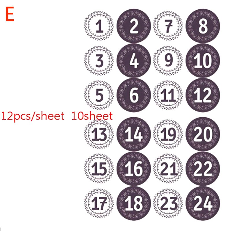 10 vellen kerstetiketten adventskalender, nummerpapierstickers, ornamenten, koekje, snoep, doe-het-zelf kerststickers, zelfklevende verpakkingsstickers: En