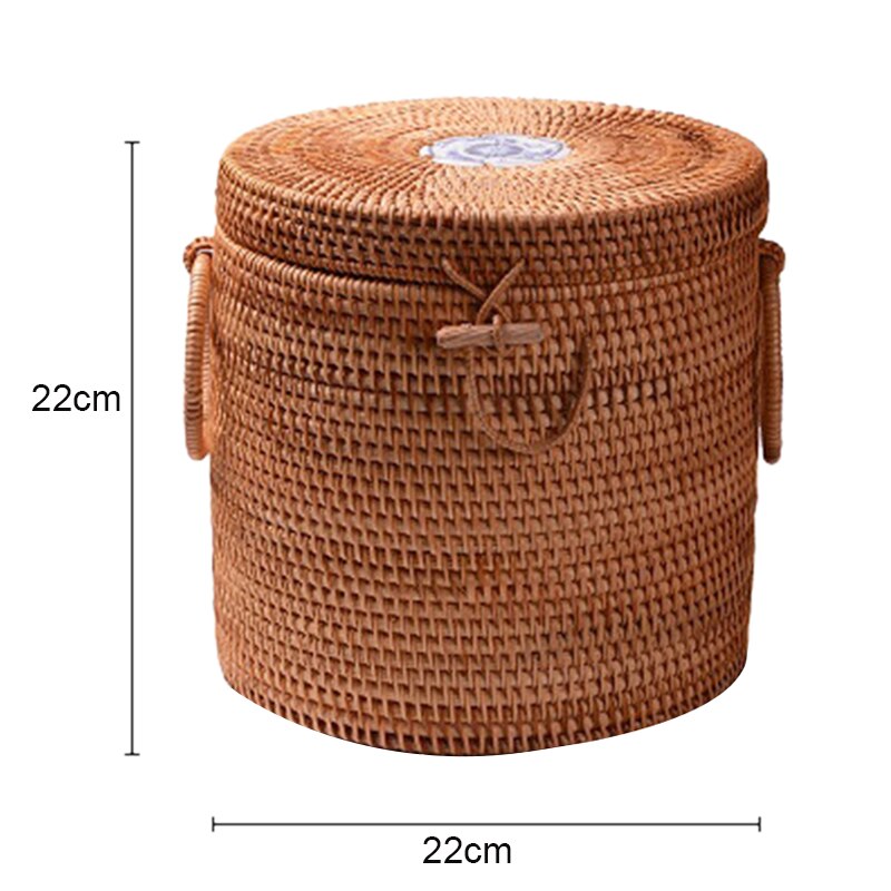 Rattan Woven Cylindrical Tea Cake Storage Box Canister Lid Container Tea Ceremony Tool