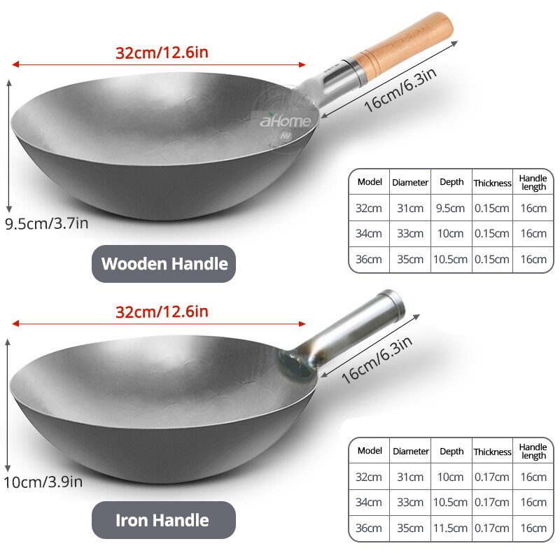Iron Wok Chinese Traditional Handmade Iron Cook Pot Non-stick Pan Non-coating Gas Cooker Cookware Kitchen Pot Cast Iron Pan