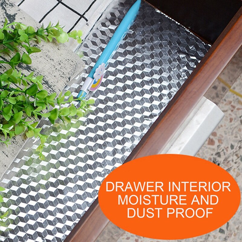 5M 3D Cubic Grid Aluminum Oil Proof Sticker Kitchen Orange Peel Lines Foil Stove Cabinet Waterproof Adhesive Silver Vinyl Wallpa