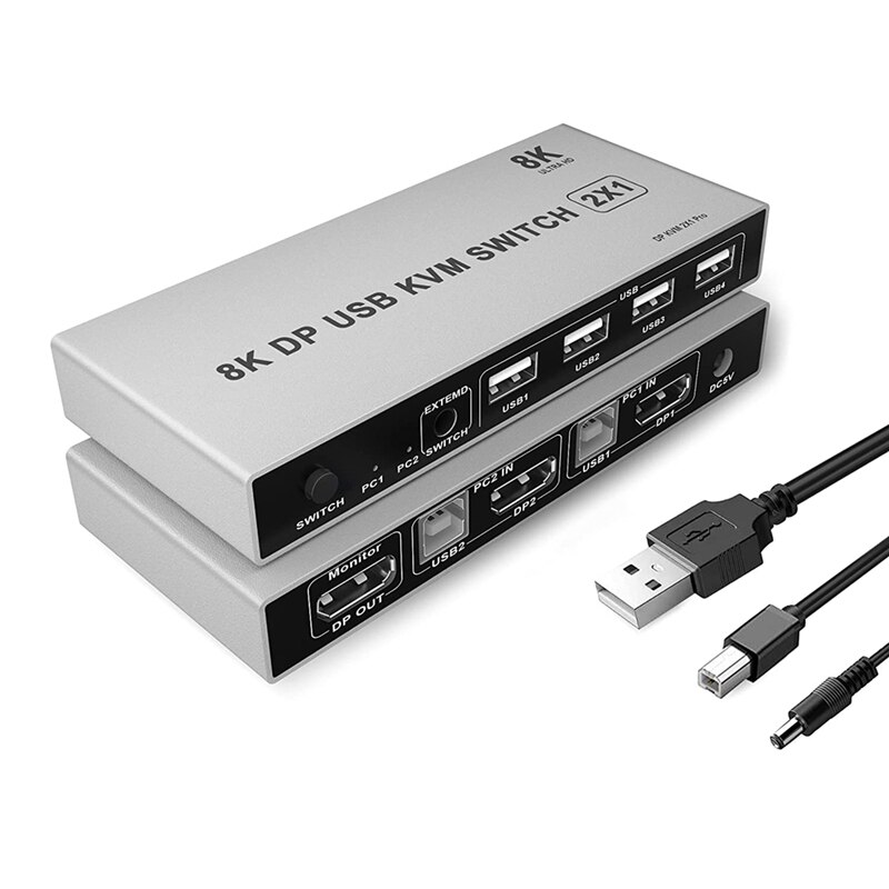 DisplayPort – commutateur KVM 2 ports 8K 60Hz USB et commutateur DP pour 2 ordinateurs, partage clavier souris imprimante moniteur pour ordinateur portable: Default Title
