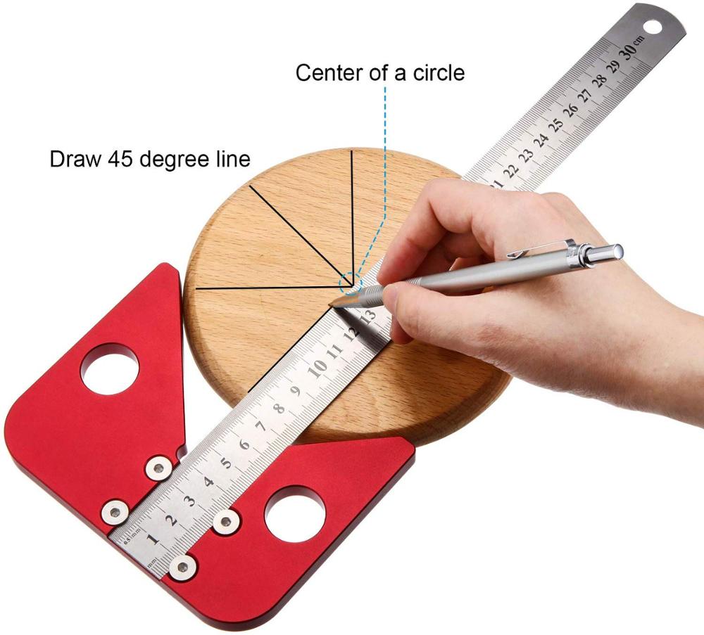 Règle de menuisier à angle de 45 degrés, règle à bois, règle à cœur rond, jauge de disposition, outils pour le travail du bois