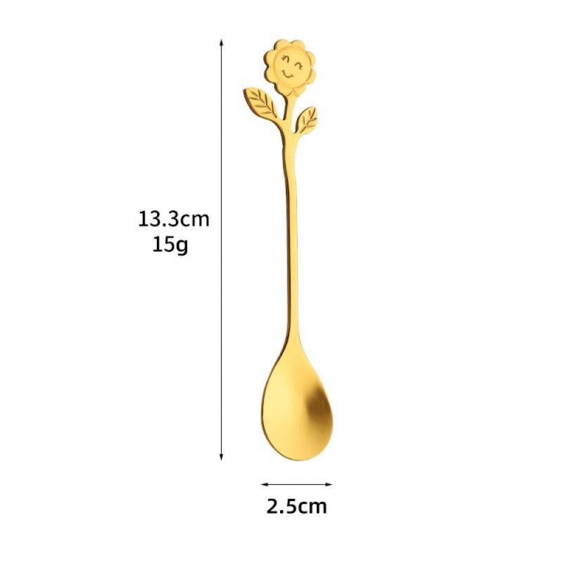 Sunflower Pattern Spoon Fork Stainless Steel Thin Handle Tea Spoon Coffee Stirring Rod Dessert Fork Tableware: 04