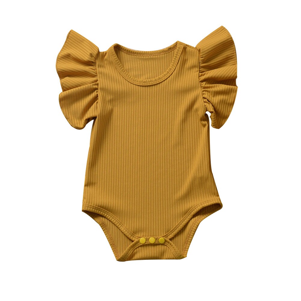 Baby Clothing Newborn Infant Baby Girl Boy Clothes Cotton Bodysuit Short Sleeve Clothes Set Solid Ribbed Sunsuit: YELLOW / 18m