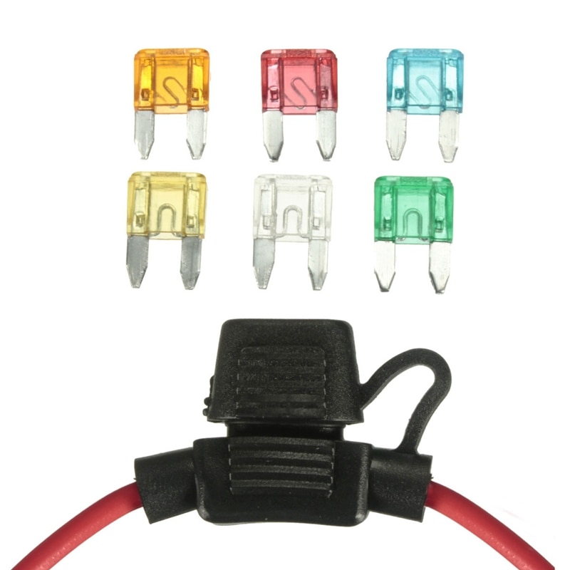 Waterproof In Line Mini Blade Fuse Holder with 6 Fuses 12V Car Automotive 5A 10A 15A 20A 25A 30A 14 AWG Auto Car Fuse Holder