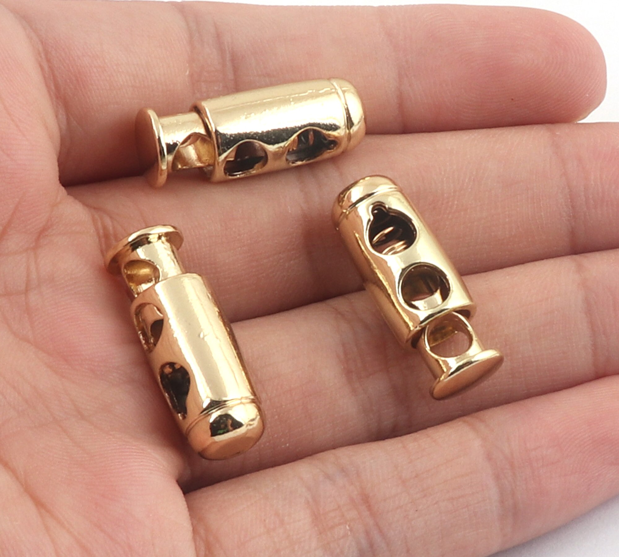 Gold Toggle Cord Lock Metal Adjuster Elastic Cord Toggle Double Barrel Spring Cord Toggle Double Hole Toggles Face Mask Toggles