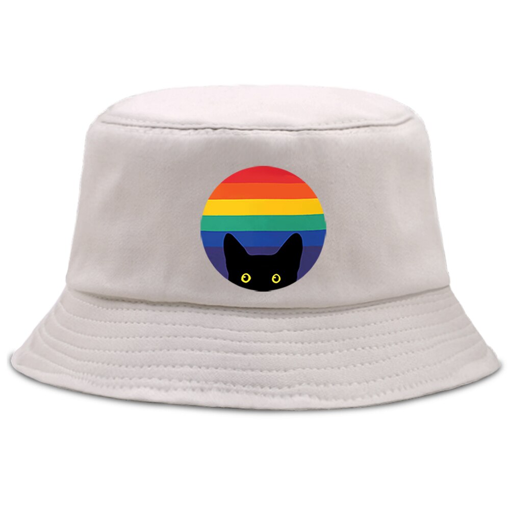 Bænk madafaks tegneserie kat panama kasketter afslappet udendørs fiskerhue unisex sommer fiskekat solcreme strand spand hatte: Beige 6