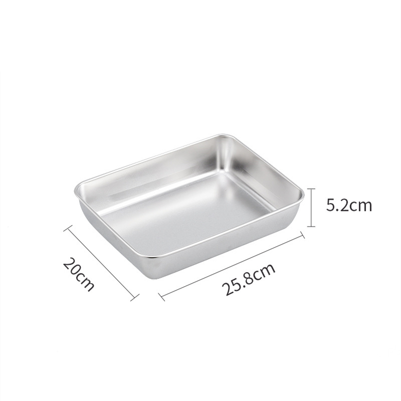 Stainless Steel Flat Bottom Storage Tray with Lid Square Food Plate Cake Bread Pastry Baking Pan Dish Bakeware Kitchen Tools: black