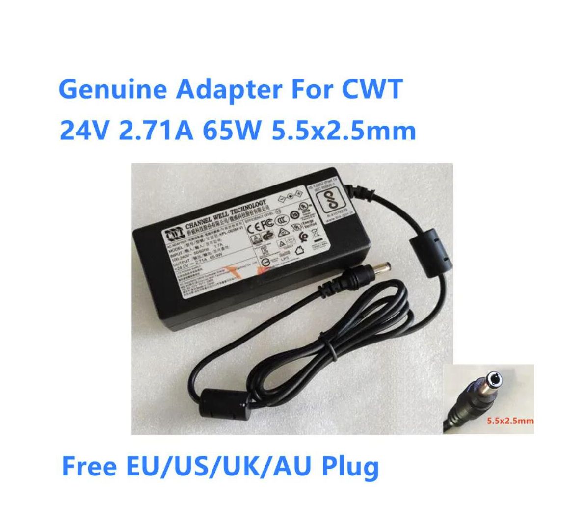 Genuine CWT 24V 2.71A 65W AC DC Adapter Power Supply KPL-065M-VI KPL-065M-Vl Switching Power Laptop Adaptor Charger