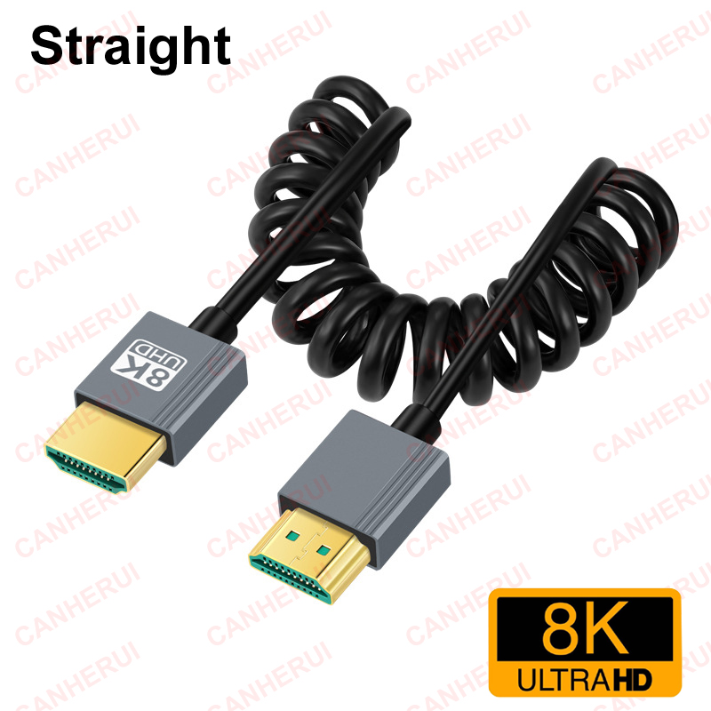 1M resorte 8K @ 60HZ 4k @ 120hz 2,1 Cable HDMI ángulo recto/izquierdo/arriba/abajo para PC teléfono tableta cámara DV Monitor HDTV TV: Negro