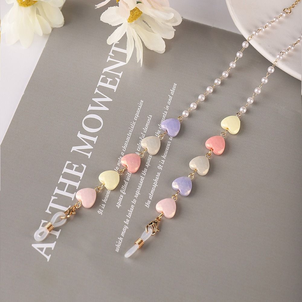 Heart Shape Imitation Pearl Eyeglasses Lanyard Glasses Chain Beaded Chain Reading Spectacles Holder Eyewear Accessories: Dark Grey