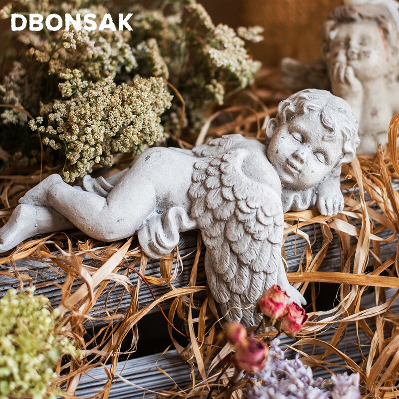 Vintage engel skulptur statue sovende engel dekoration harpiks håndværk have gårdsplads villa væg skrivebord dekoration